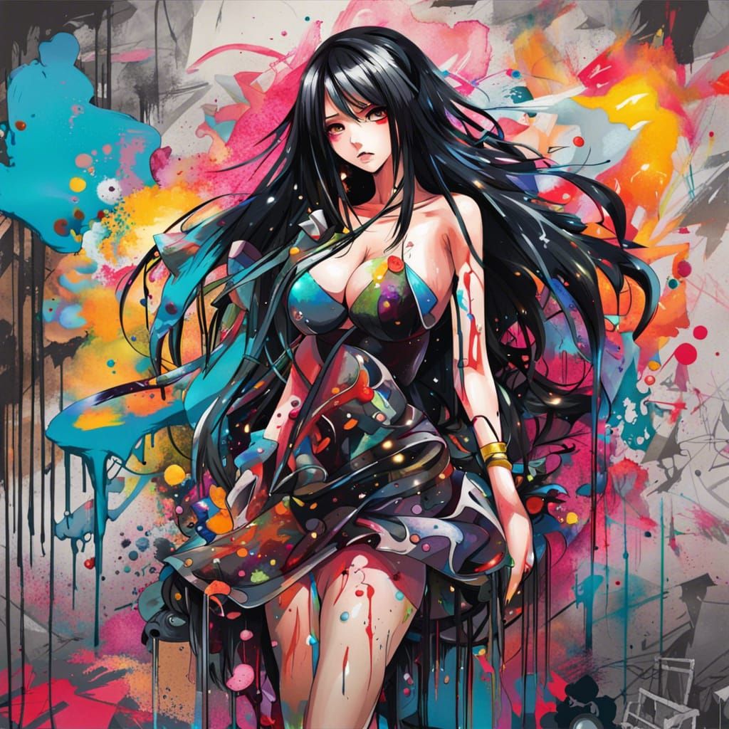 Anime Girl in Graffiti Splash Art Style