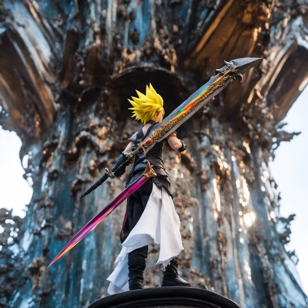 Hyperrealistic FF7 Doll with Buster Sword on Throne