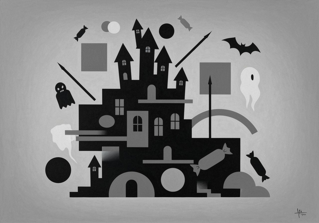 Suprematist Halloween Abstract in Shades of Grey