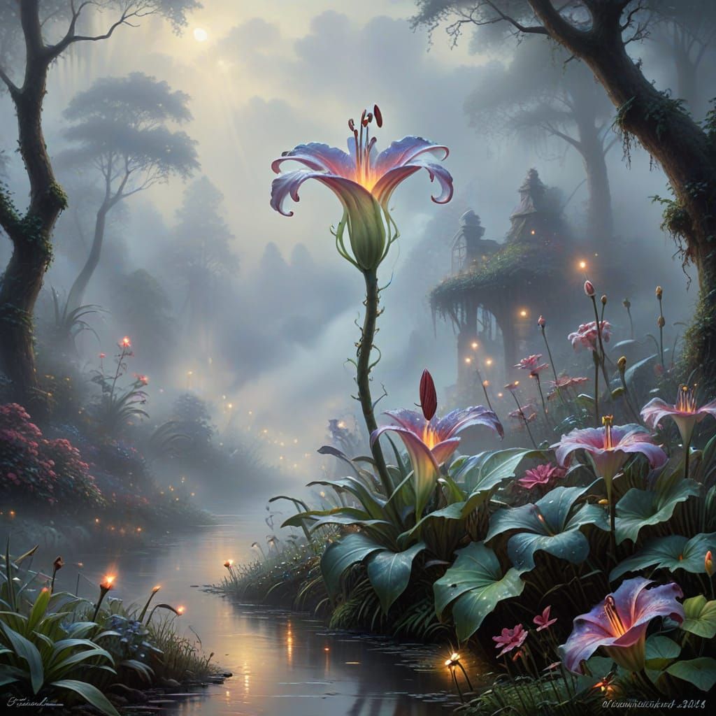 Ethereal Voodoo Lily in Mist, Fantasy Art