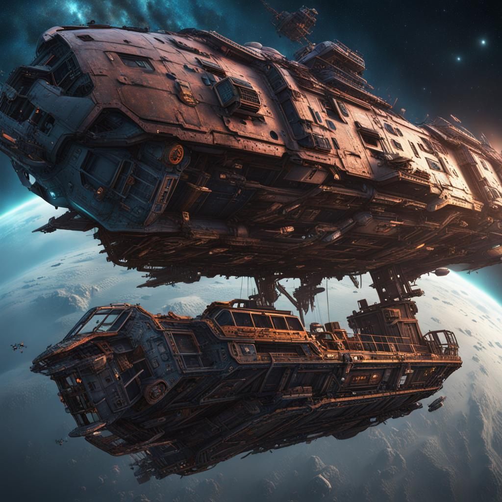 Sci-Fi Ship Wreckage in Deep Space