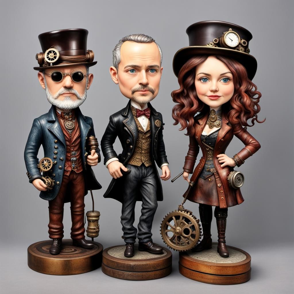 3 Steampunk bobbleheads