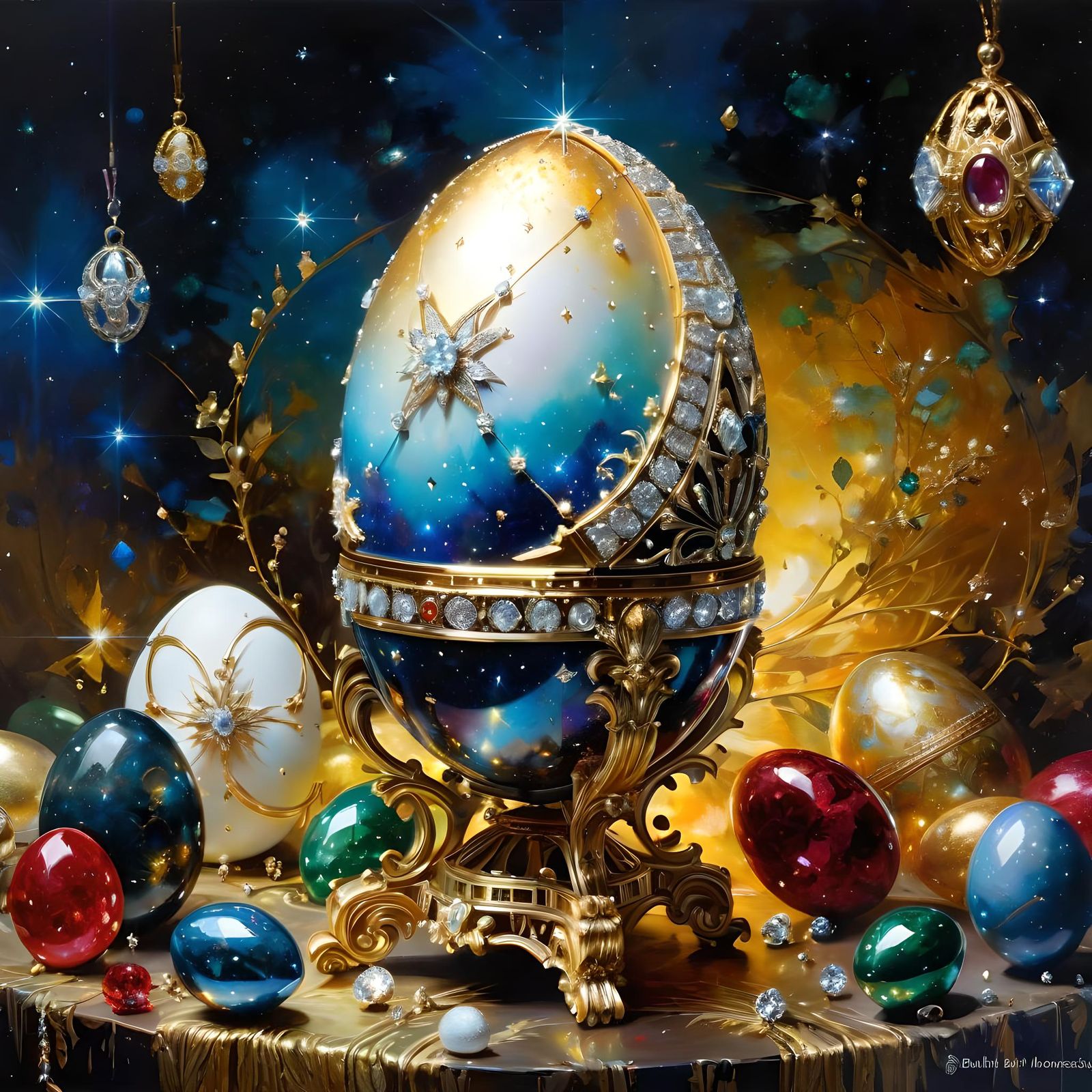 Dazzling Faberge Egg with Gems in Space