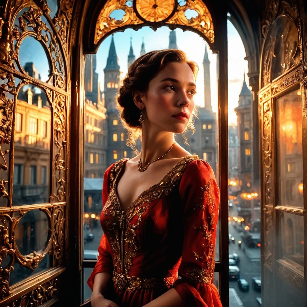 Woman in Red Gown, Baroque Oil Painting