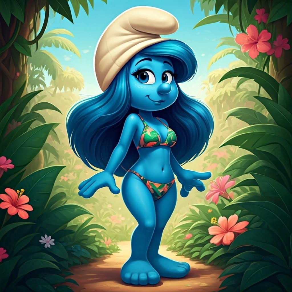 Smurfette in a Vibrant Tropical Bikini, Inspired by Cartoon ...