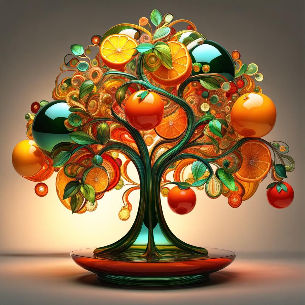 Glass Tree in Fantastic Garden, 3D Digital Art