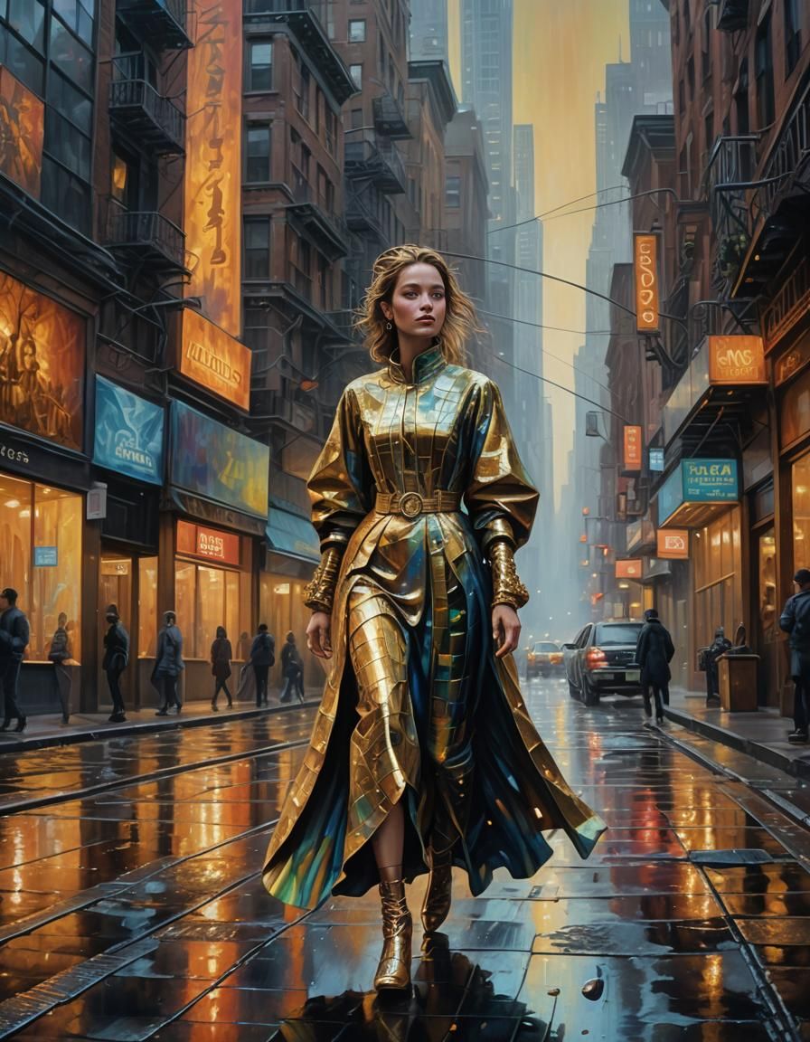 Mystical New York Street Scene as Oil Painting