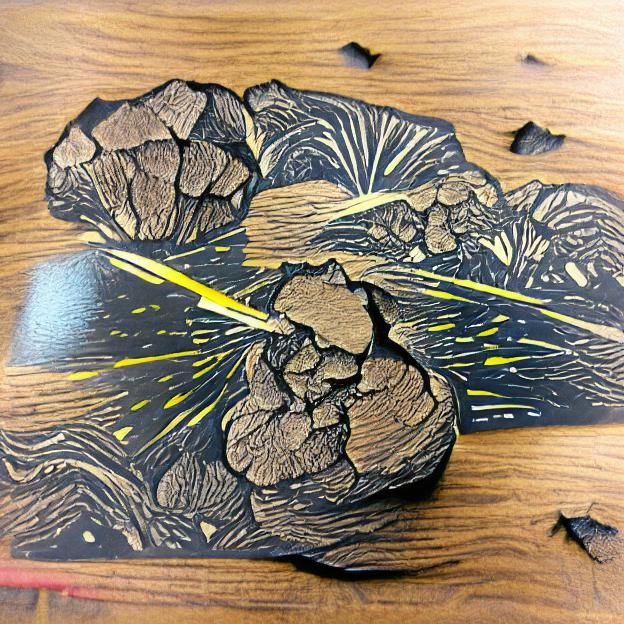 Dramatic Meteorite Impact in Woodcut Style