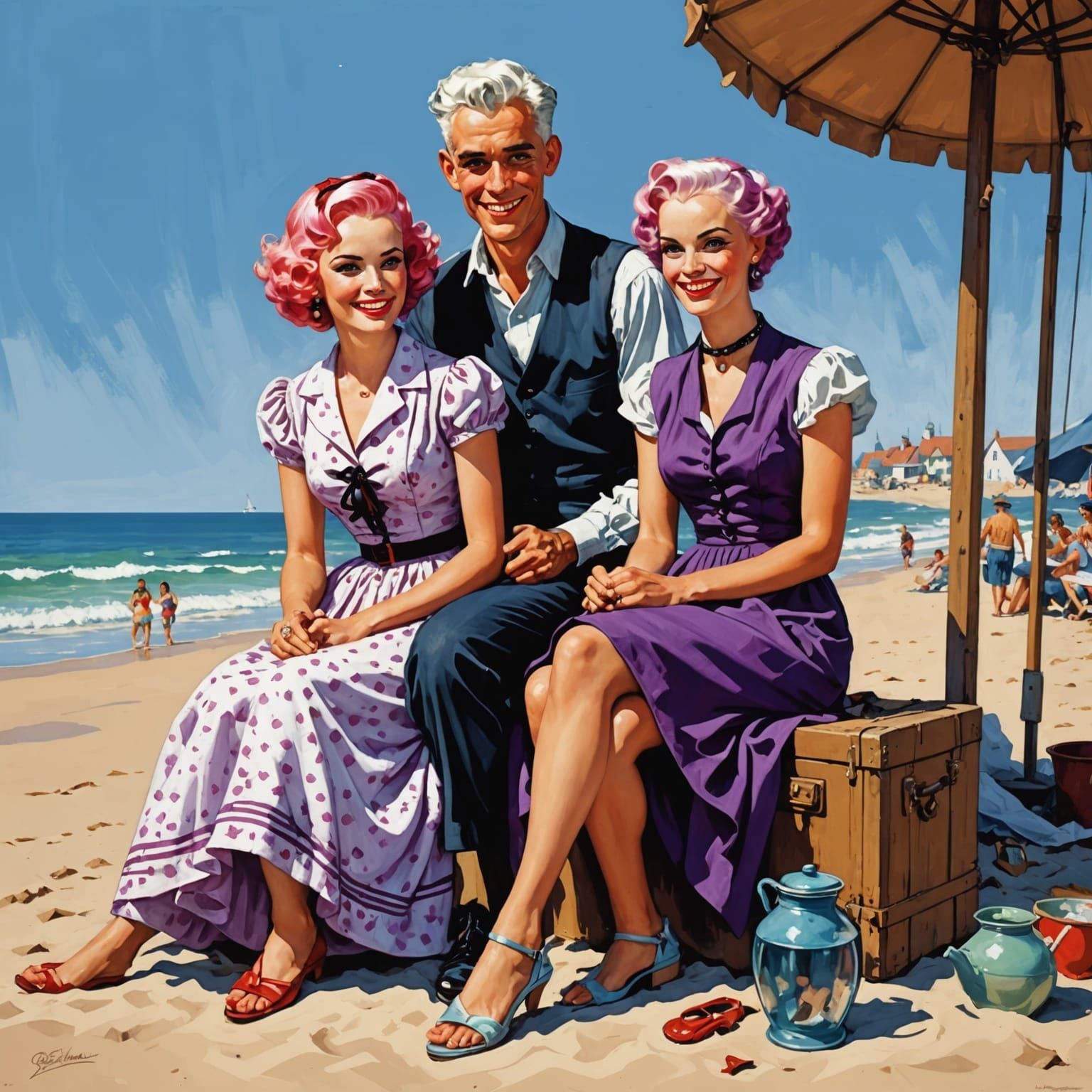 Gothic Fifties Beach Scene in Pop Art Style