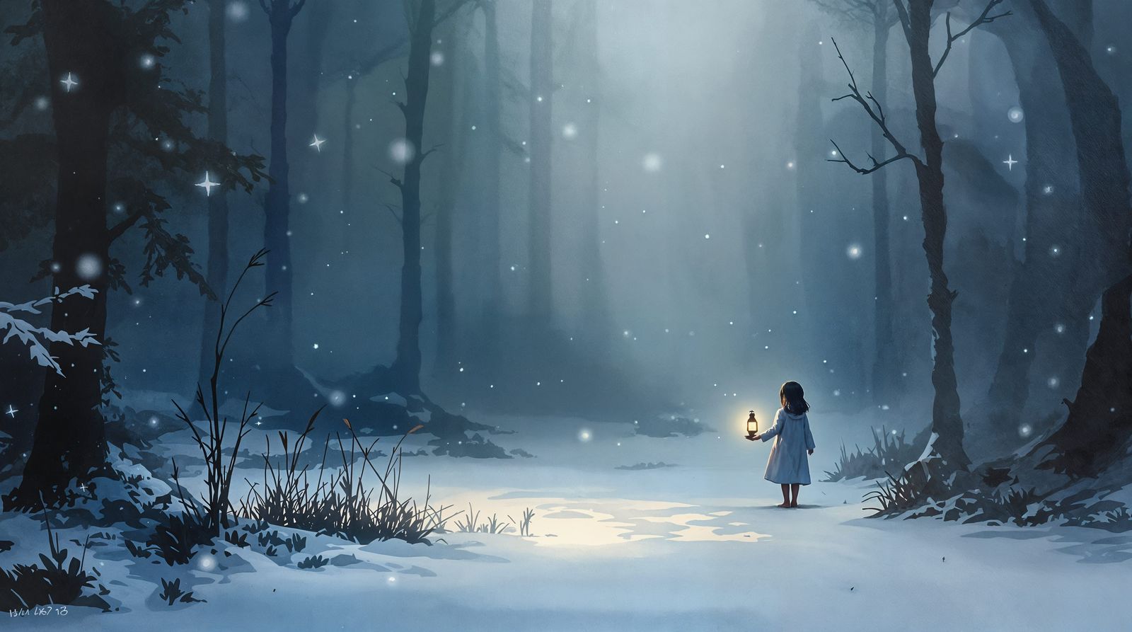 Cozy Winter Scene in Oil and Watercolor