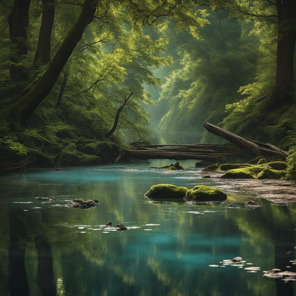 Serene River Landscape in Natural Light