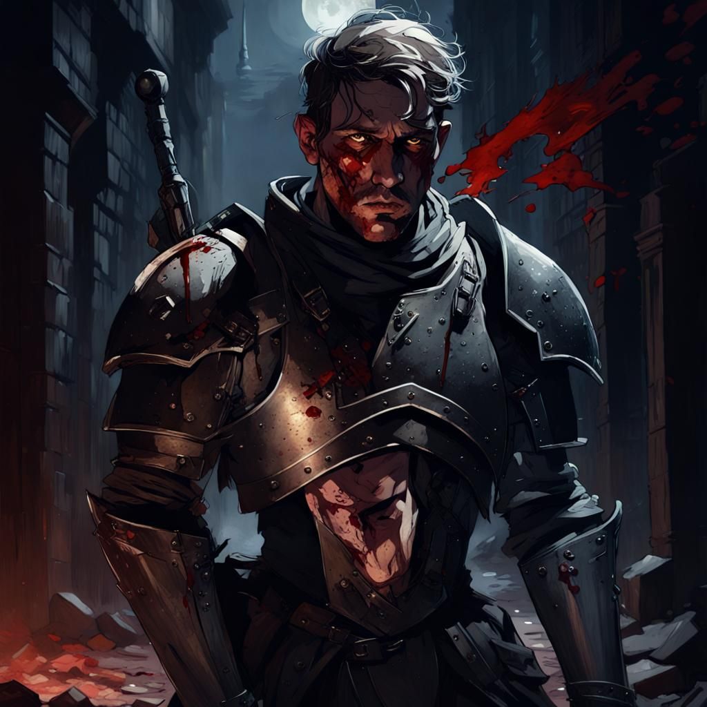 Wounded Warrior Rises in Dark Fantasy Art