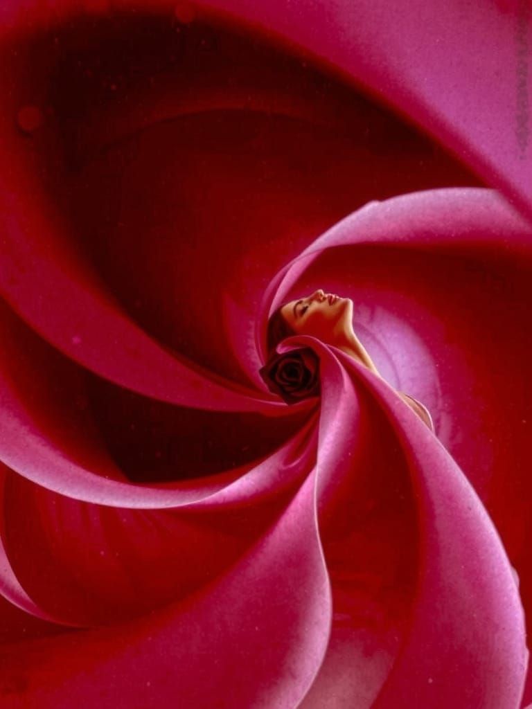 Renaissance Woman's Floral Transformation in Rainy City