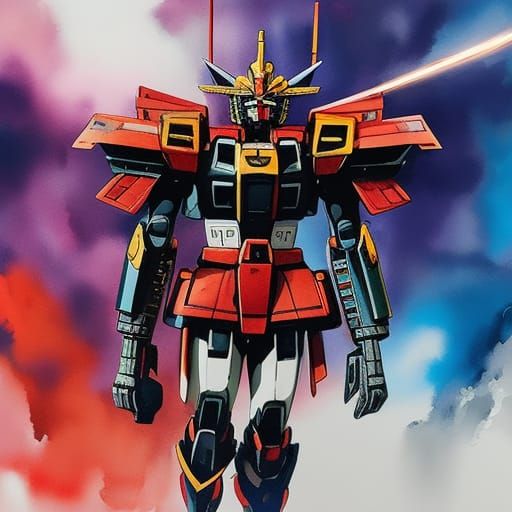 Gundam Samurai in Liquid Gouache Style