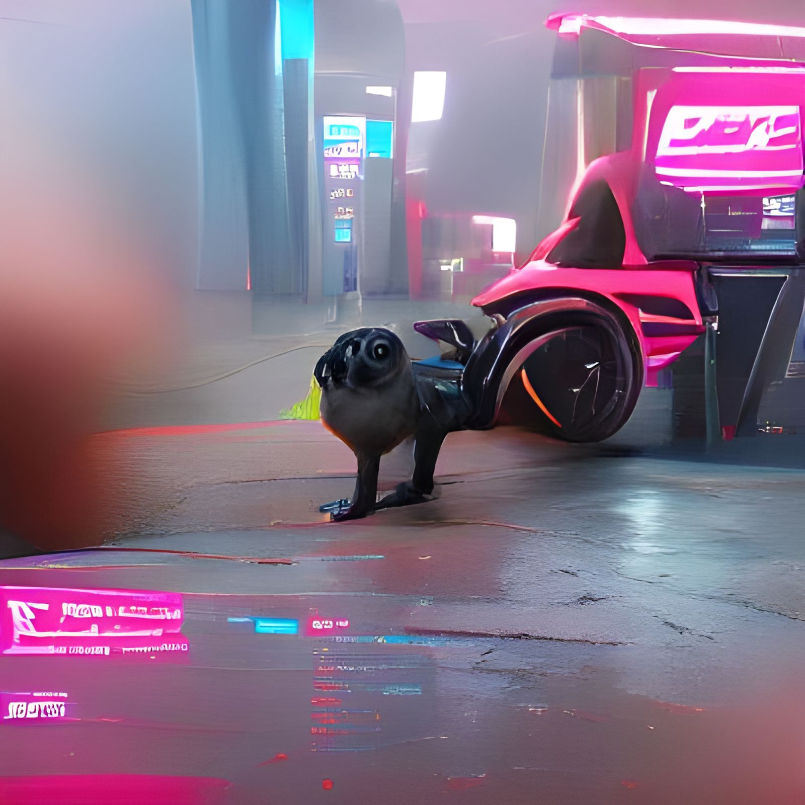 Cyberpunk Pug in Neon Cityscape