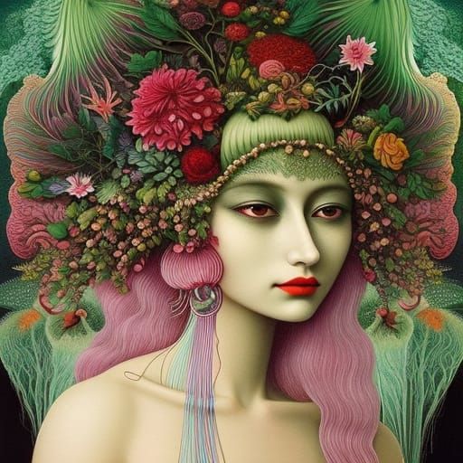 Botanical Vein Girl: Surreal Abstract Expressionism