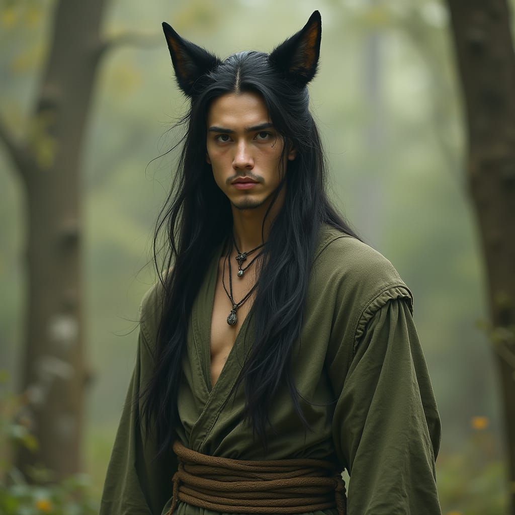 Mystical Watchful Figure with Wolf Ears