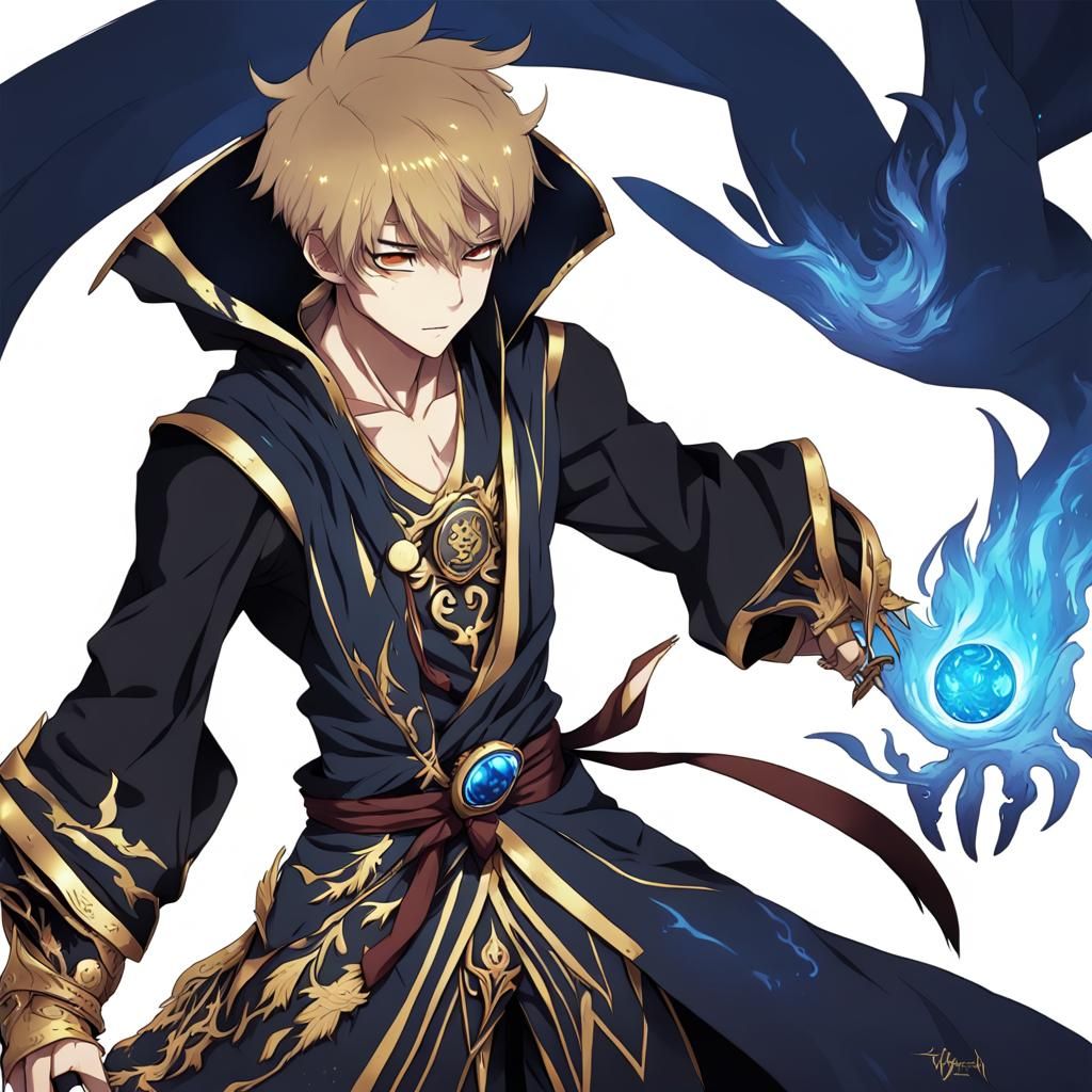 Anime-Style Necromancer Boy with Spirits