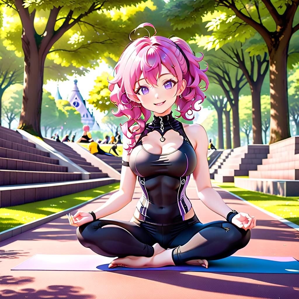 Anime Girl Doing Yoga in Yoyogi Park