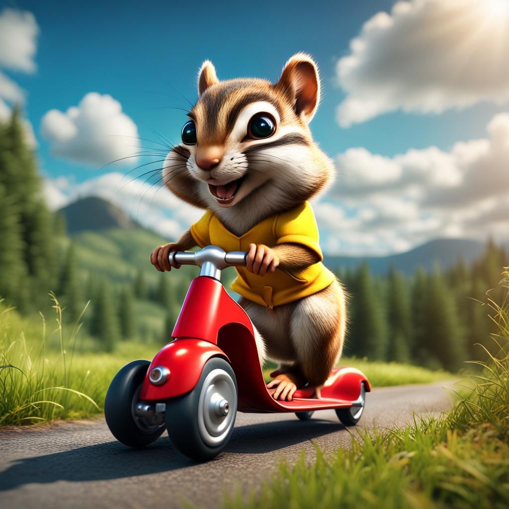Chipmunk on Scooter: Hyperrealistic Artstation Painting
