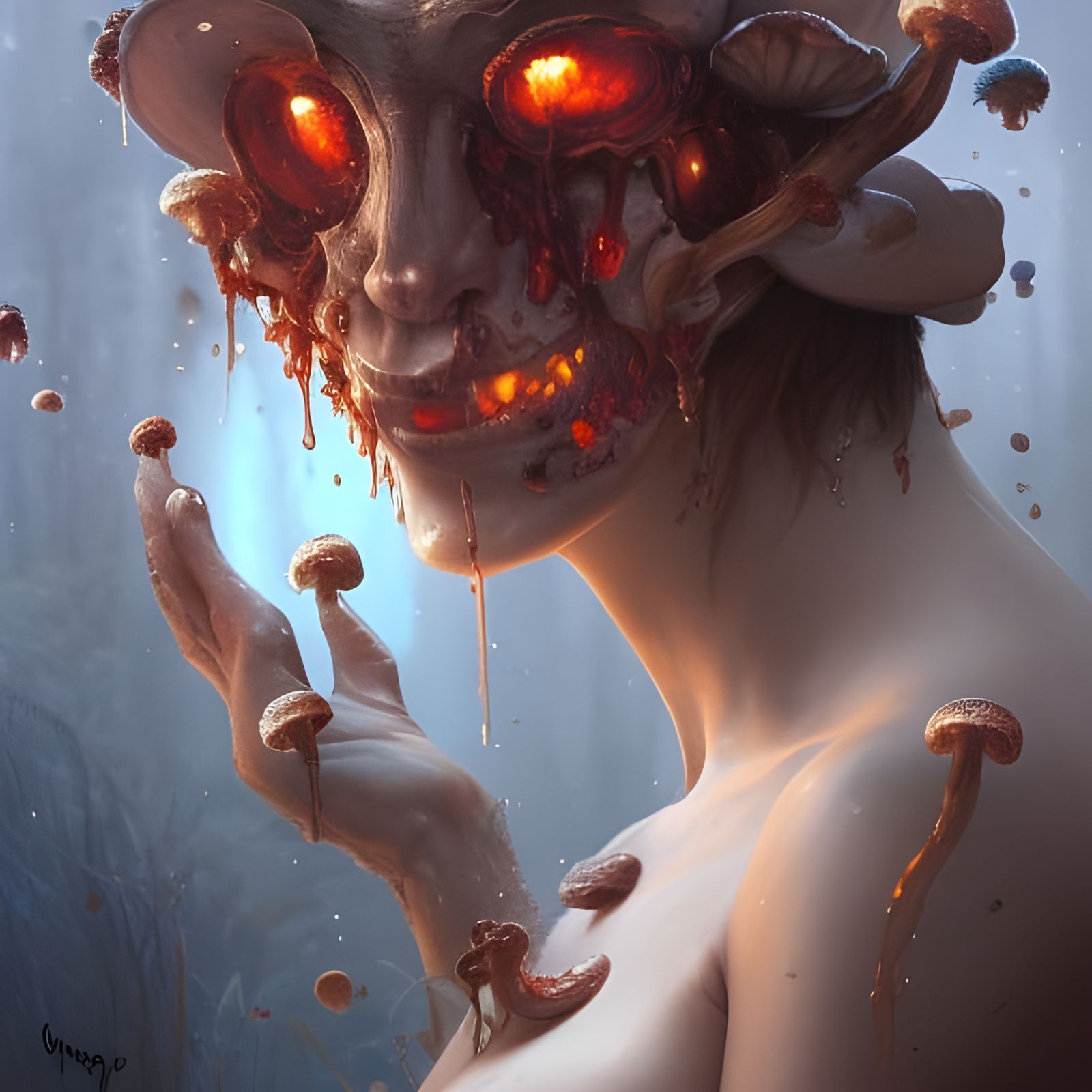 Horrific Mushroom Grave in Art Nouveau Style