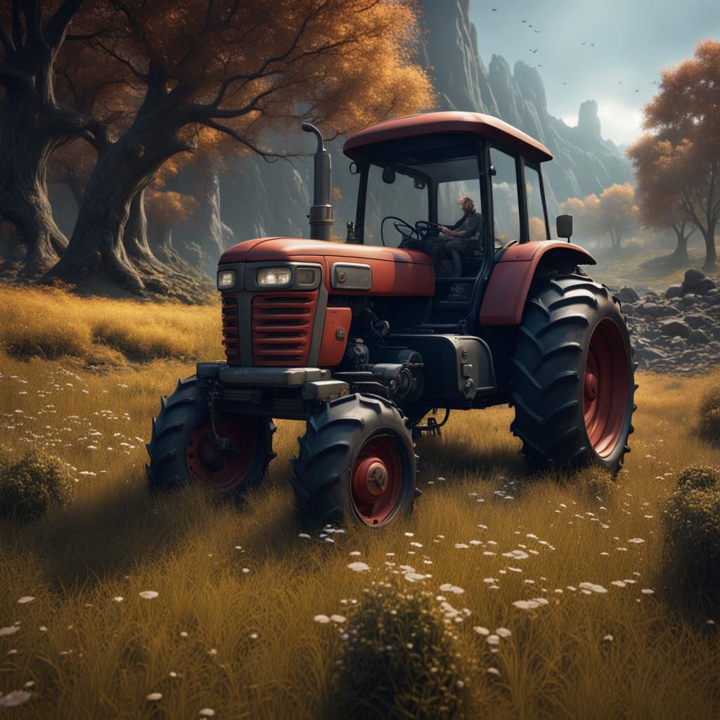 Fantastical Tractor in Detailed Matte Painting