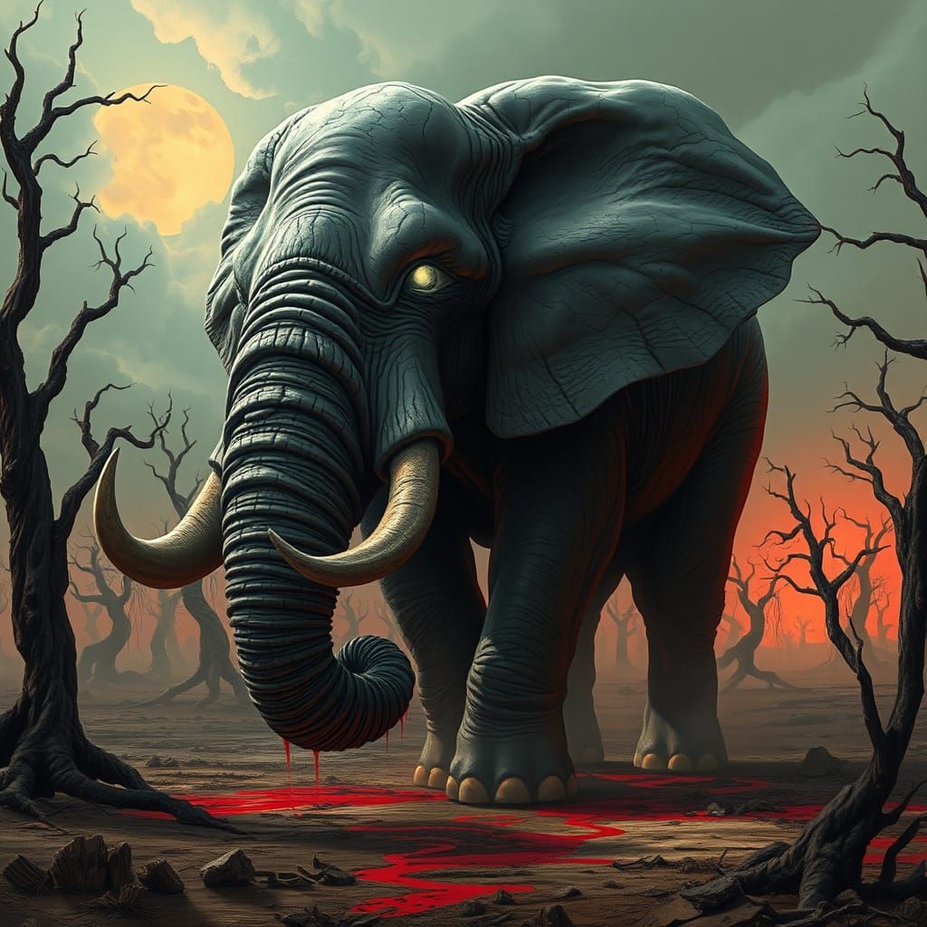 Dystopian Elephant Lumbers Through Desolate Savannah
