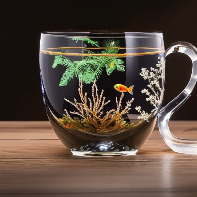 Glowing Teacup Aquarium with 3D Fish