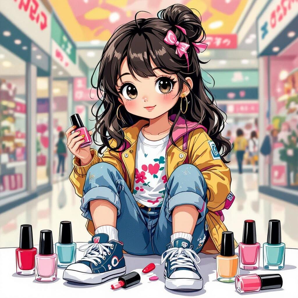 Trendy Girl with Nail Polish in Pop Art Style