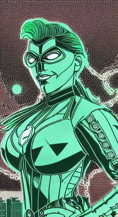 Steampunk Green Lantern Portrait in Art Deco Style