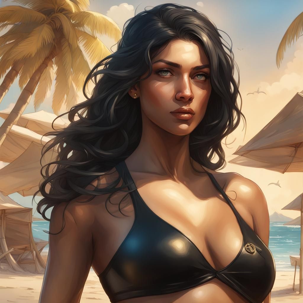 Golden Beach Portrait in Hyperdetailed Style