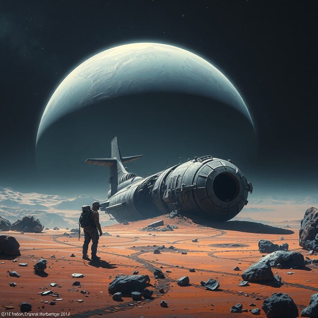 Cosmic Wreckage in Vibrant Science Fiction Style