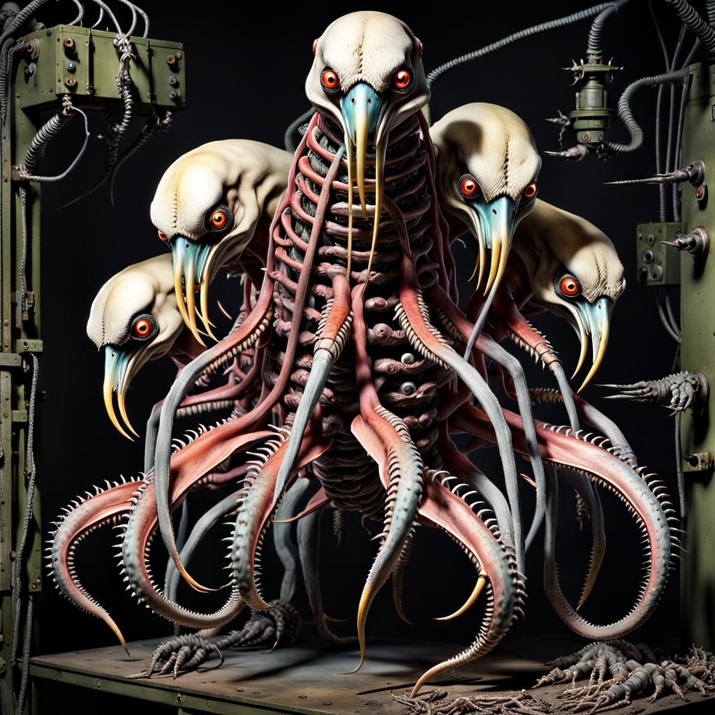 Nightmarish Biomechanical Abomination in Dark Fantasy Style