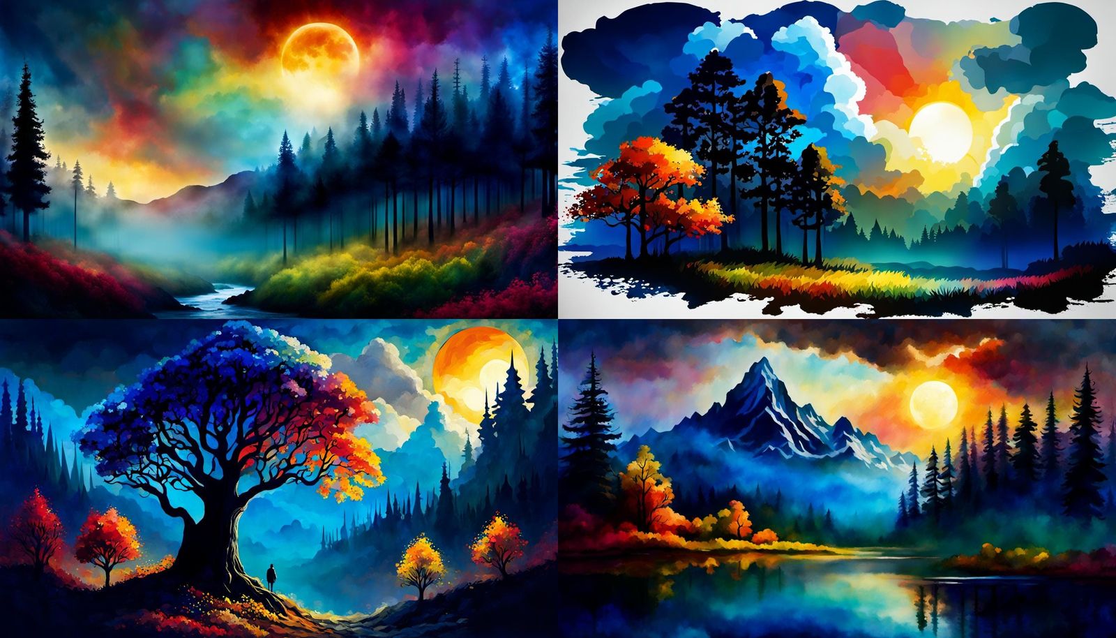 Seasons Progression: Forest Landscape with Fantasy Sky