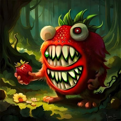 Wild Strawberry Monster Digital Drawing
