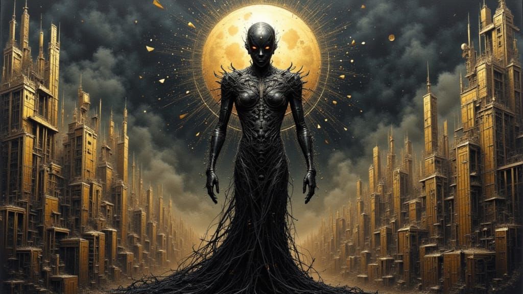 Intricate Cityscape Portrait with Dynamic Lighting