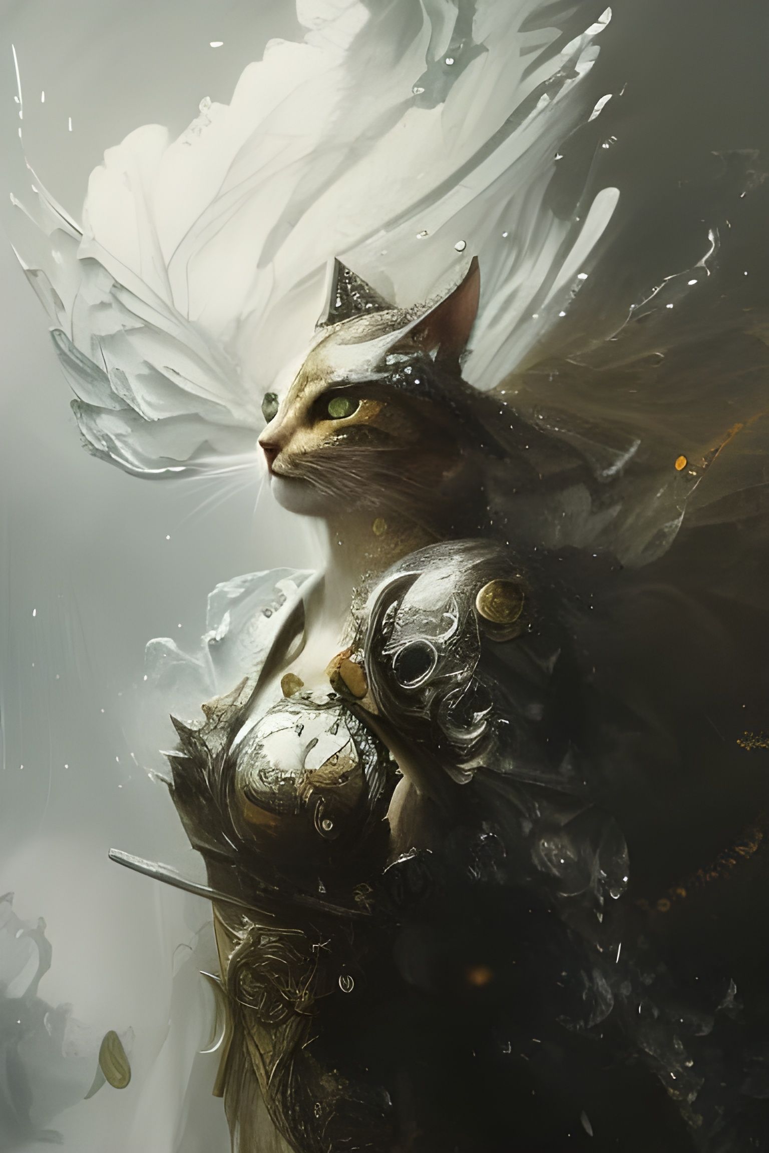 Cat Knight in Stormy Fantasy Landscape