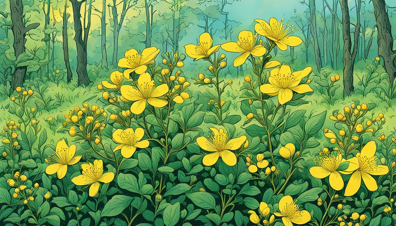 Hypericum flower field / Hypericum perforatum / St. John's wort flowers