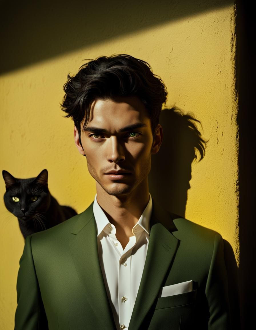 Mysterious Man with Cat Shadow, Digital Matte Painting