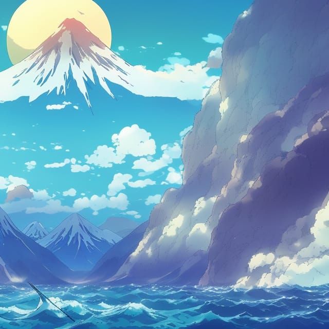 Mount Fuji Anime Key Visual: Ghibli Style