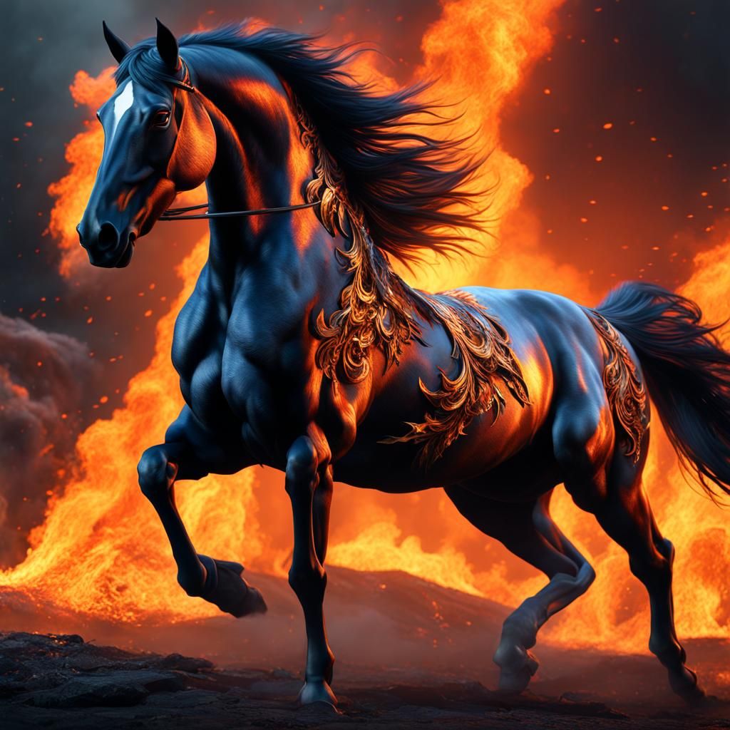 Fiery Horse: Detailed Matte Painting in Fantasy Art