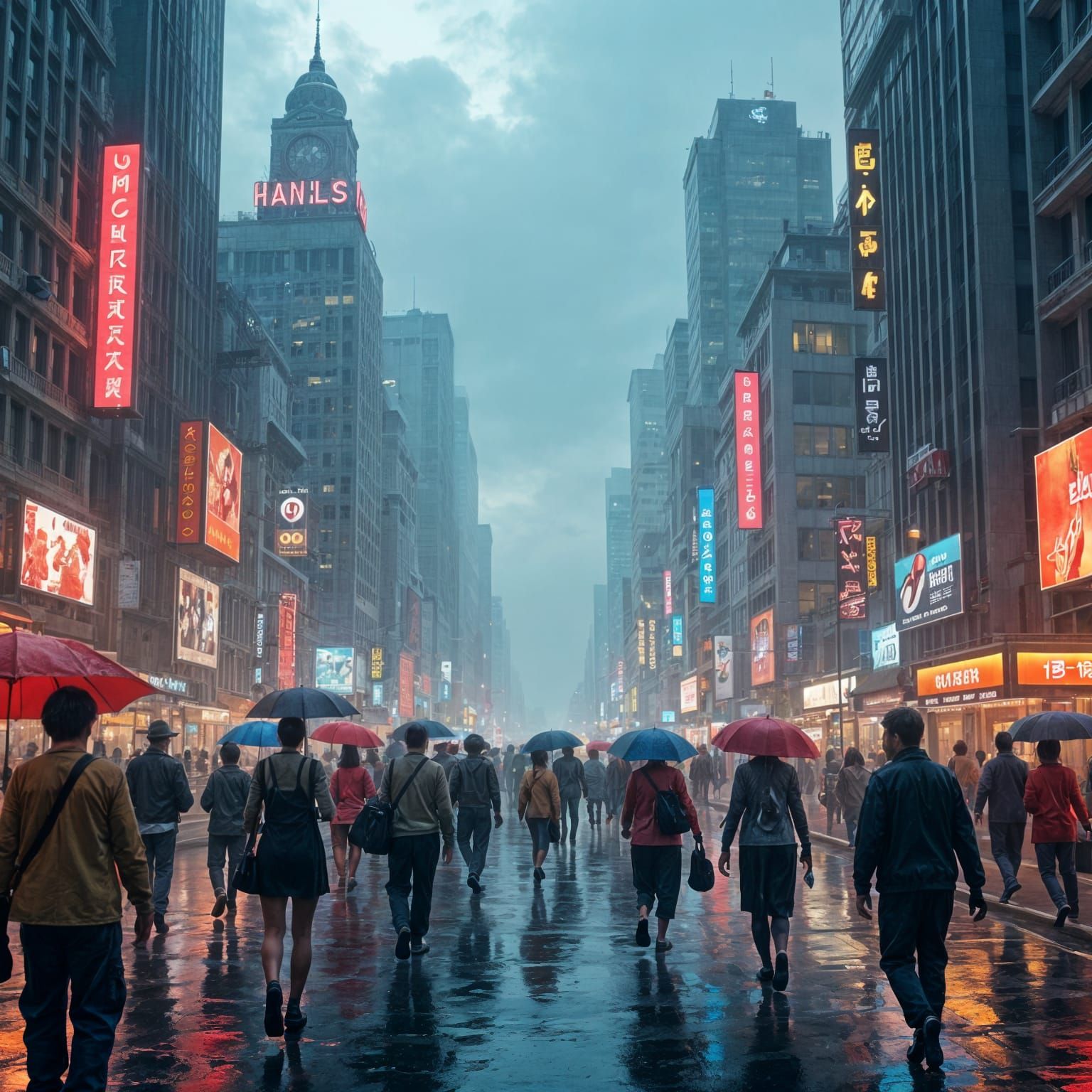 Hyperrealistic Cityscape in Rain: Aerial View