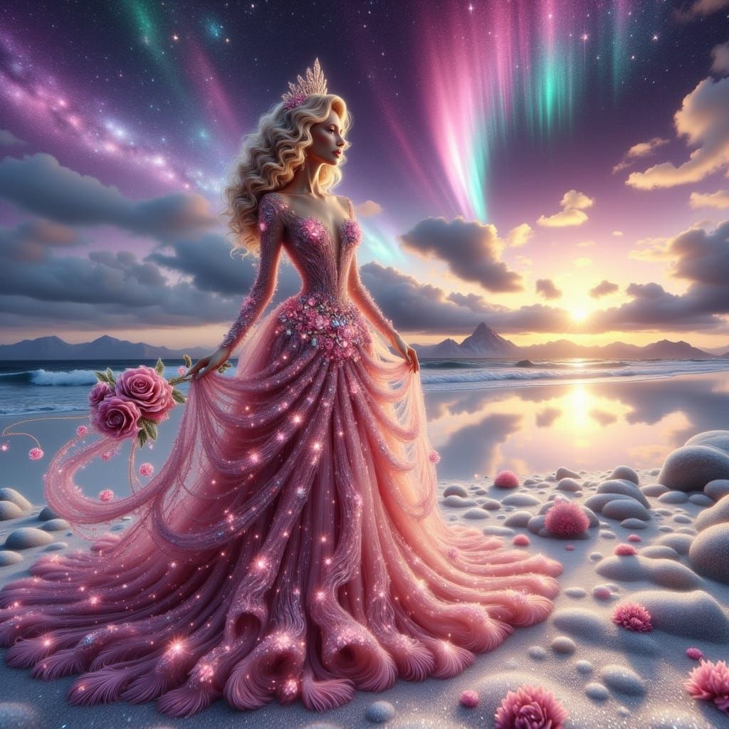 Ethereal Princess of Rose Ice, Adorned with Ancient Slavic G...