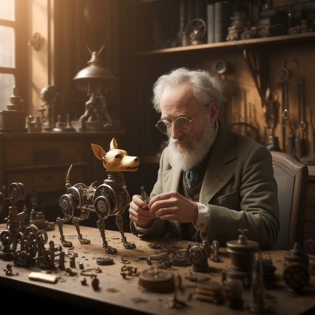 Inventor Creates Miniature Automaton Dog in Cozy Antique Wor...