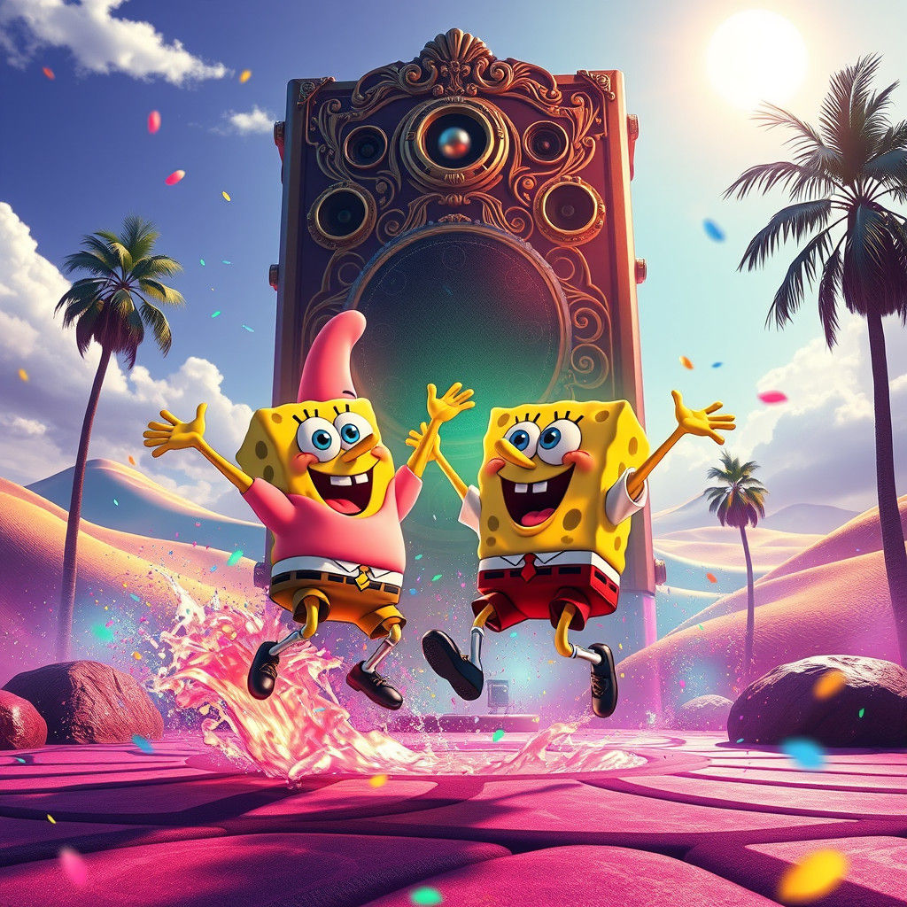 SpongeBob and Patrick Dancing in a Whimsical Realm