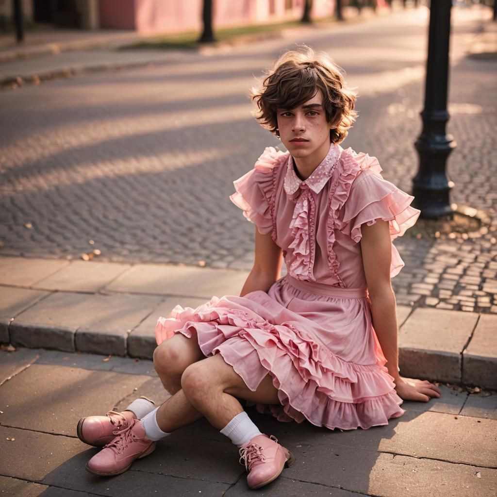 Cross-Dressed Boy in Pink Dress: Conceptual Portrait
