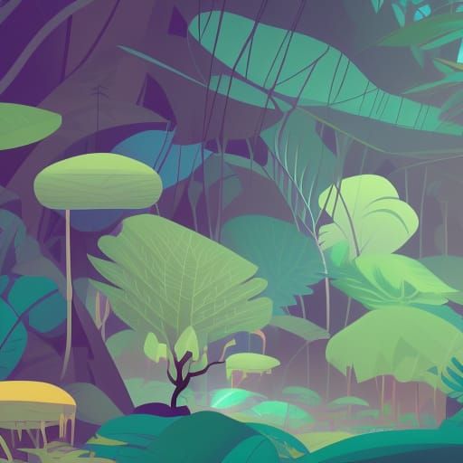 Minimalist Jungle Valley Vector Landscape in Digital Art