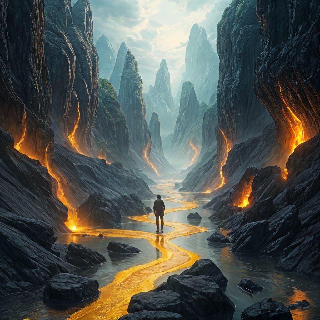 Mythic Landscape of Golden Rivers and Glass Mountains