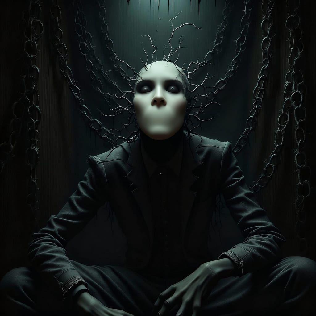 Grotesque Skeletal Figure in Dark, Surreal Horror