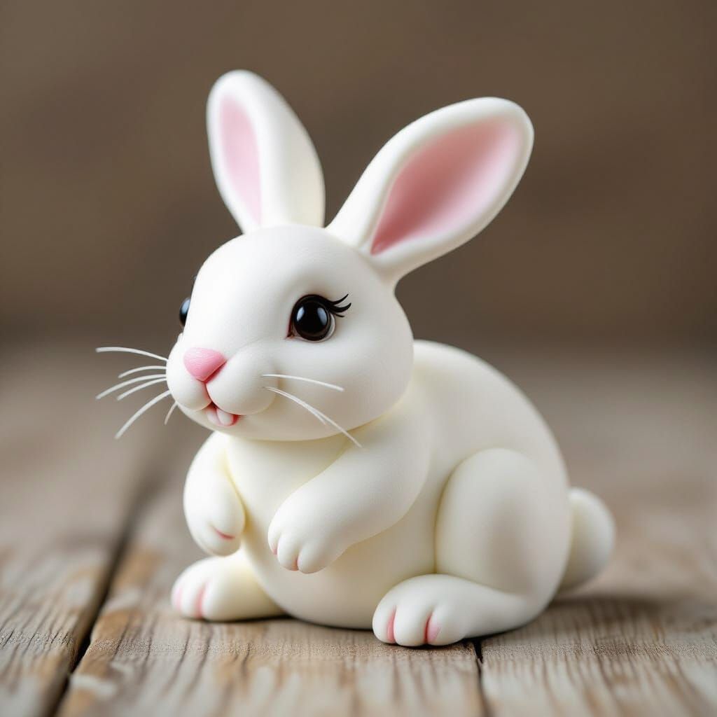 Cute White Play Dough Rabbit Sculpture